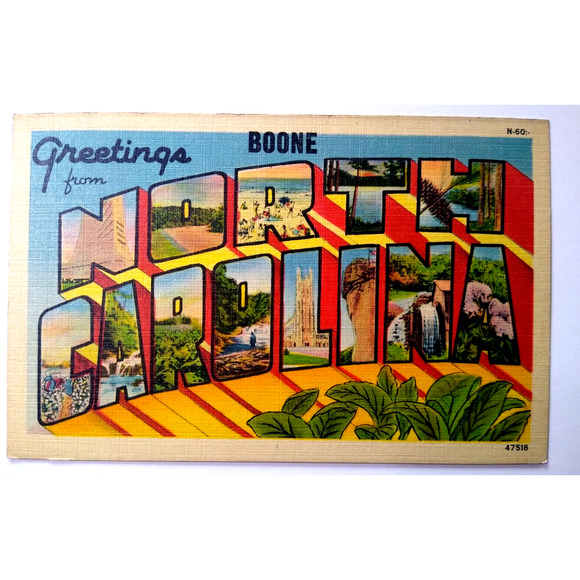 Greetings From Boone North Carolina Large Big Letter Linen Postcard Unused - Picture 1 of 2